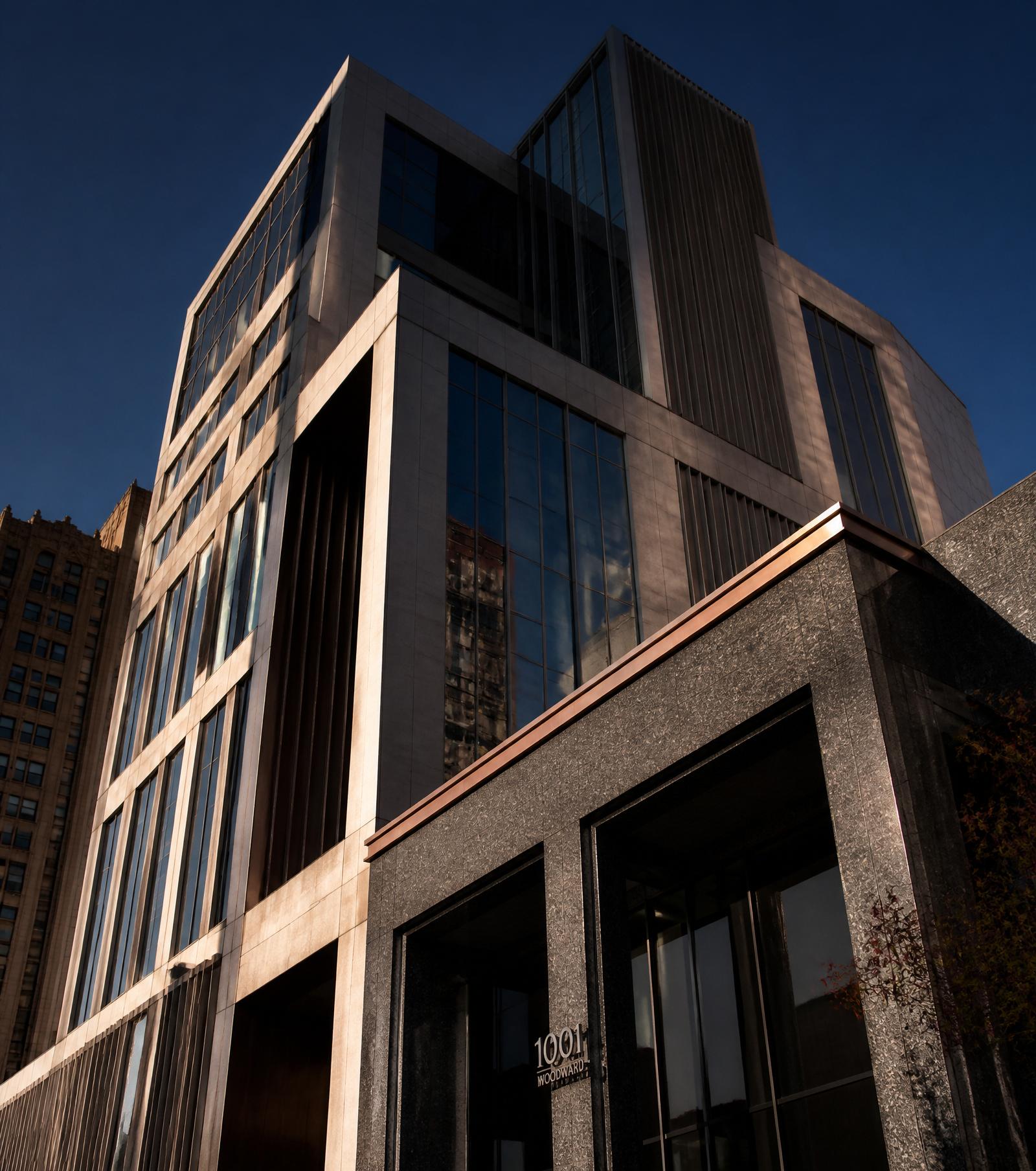 Downtown Detroit commercial office facade