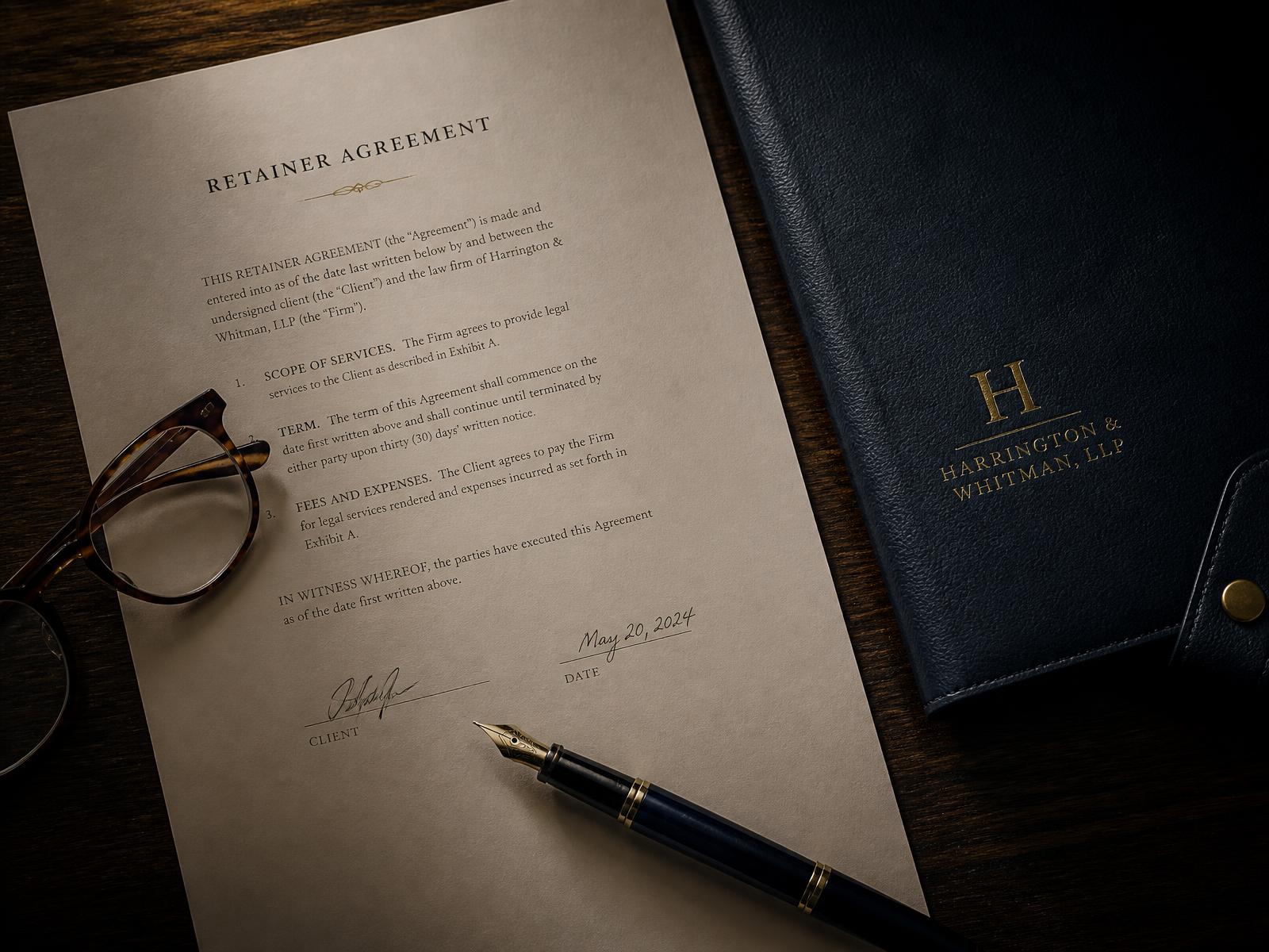 Retainer agreement and fountain pen
